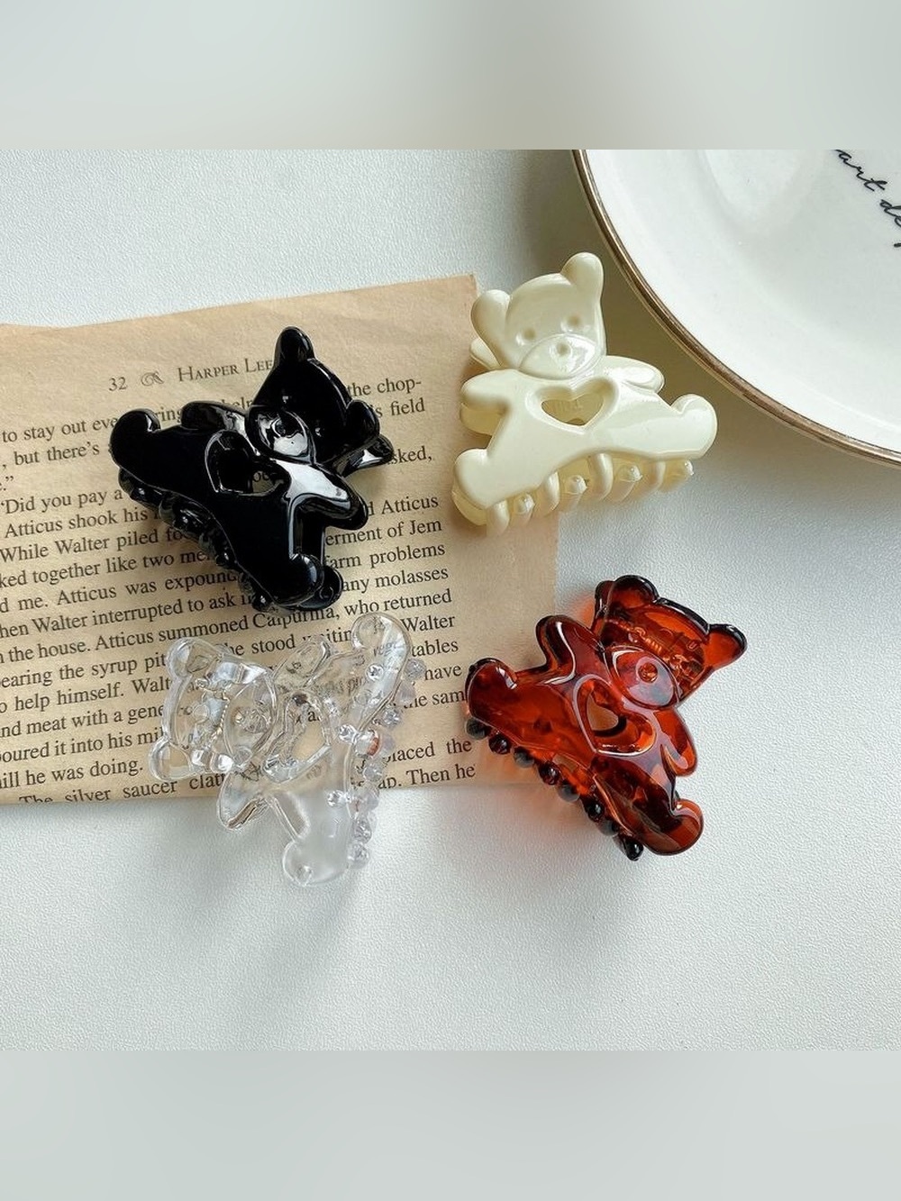 Korean Cute Aesthetics Teddy Bear Hair Claws Clip Set of 4
